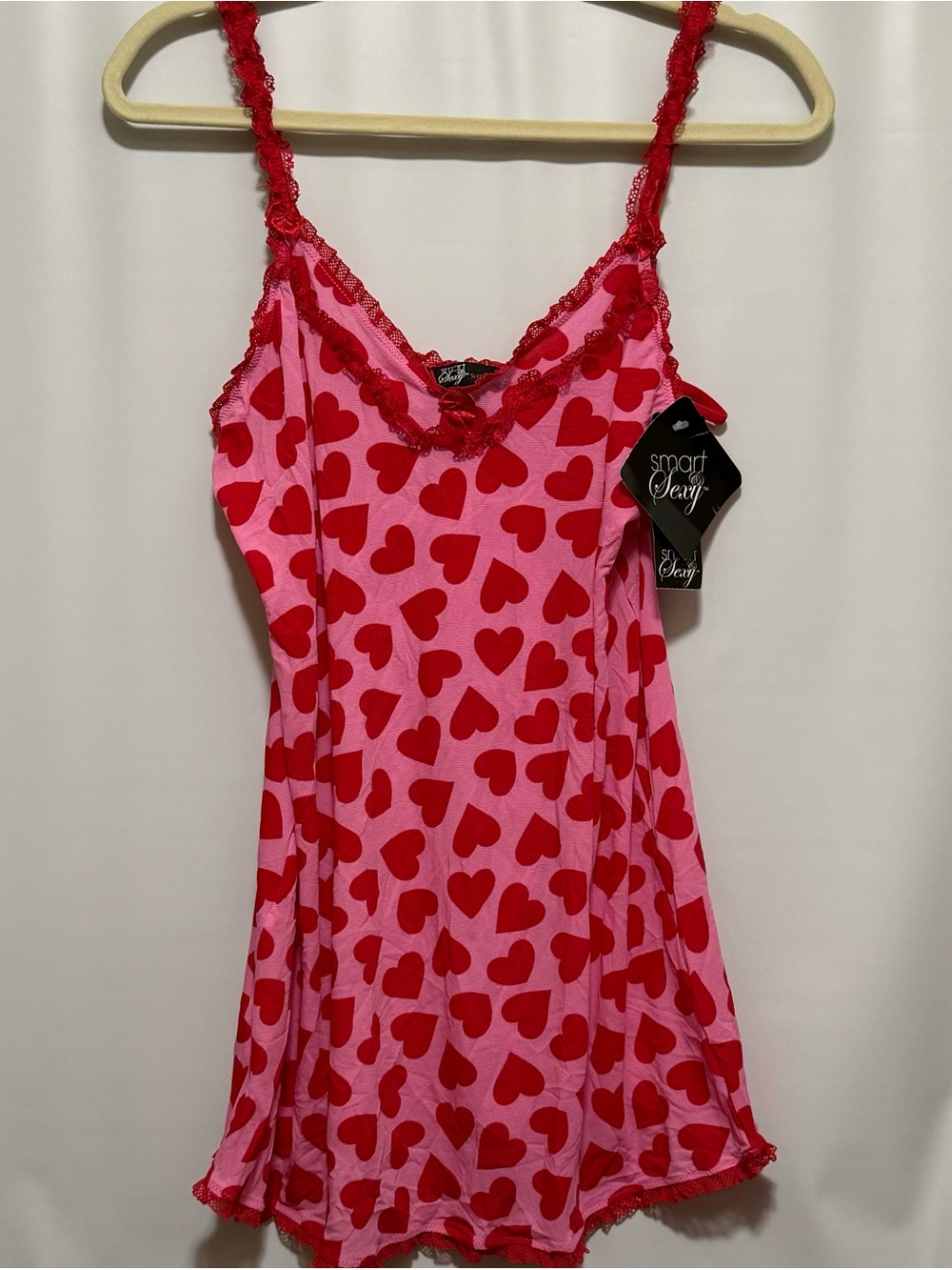 Nwt Smart & Sexy Pink and Red Heart-Print Chemise and Panty Set